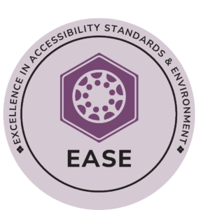 EASE Mark(1) EASE Certification Mark logo featuring a hexagon with a central circle surrounding nine human torso icons, symbolizing inclusive design and accessibility excellence in built environments, with the word 'EASE' displayed below—representing high standards in accessible architecture and building certification.